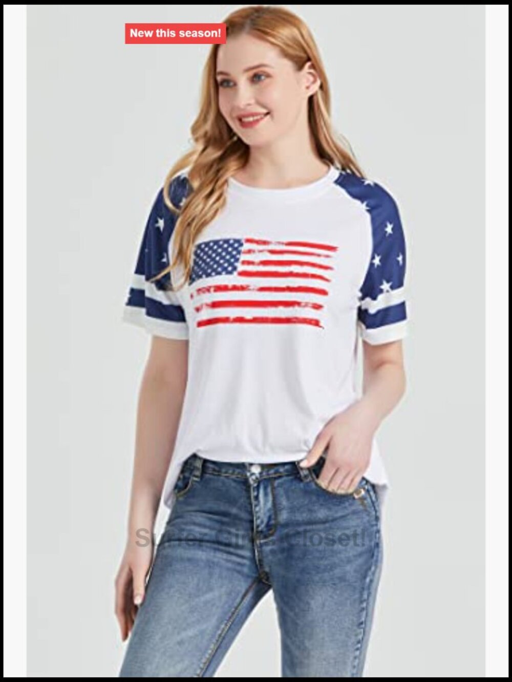 Patriotic T Shirt Women 4th of July American Flag Graphic Tee Raglan Short - Picture 3 of 7